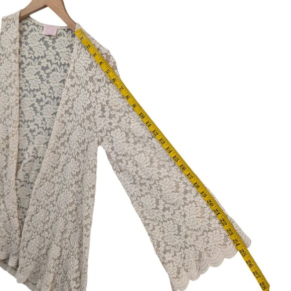Audrey 3 plus 1 Open Cardigan Womens Cream Boho Lace Flare Sleeve Size S - Picture 6 of 8